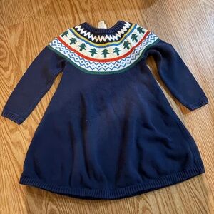 Hanna Andersson Long Sleeve Knitted Dress Navy Winter Trees Size 5